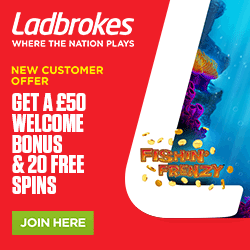 Ladbrokes Casino 20 Free Spins and £50 Deposit Bonus